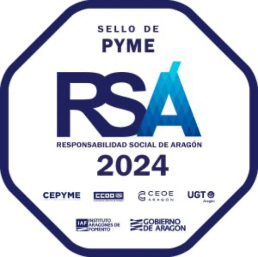 Empresa con certificados de metrología, sello de PYMES 2024 y reconocimiento de Responsabilidad Social de Aragón