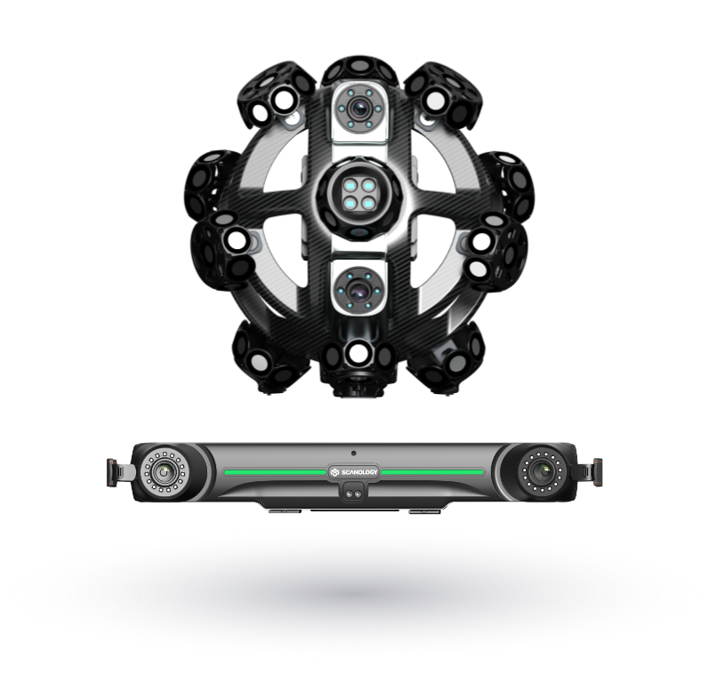 Escáner 3D inalámbrico y portátil Scanology NimbleTrack Gen2 mostrado como imagen principal de la página dedicada a su presentación y especificaciones.