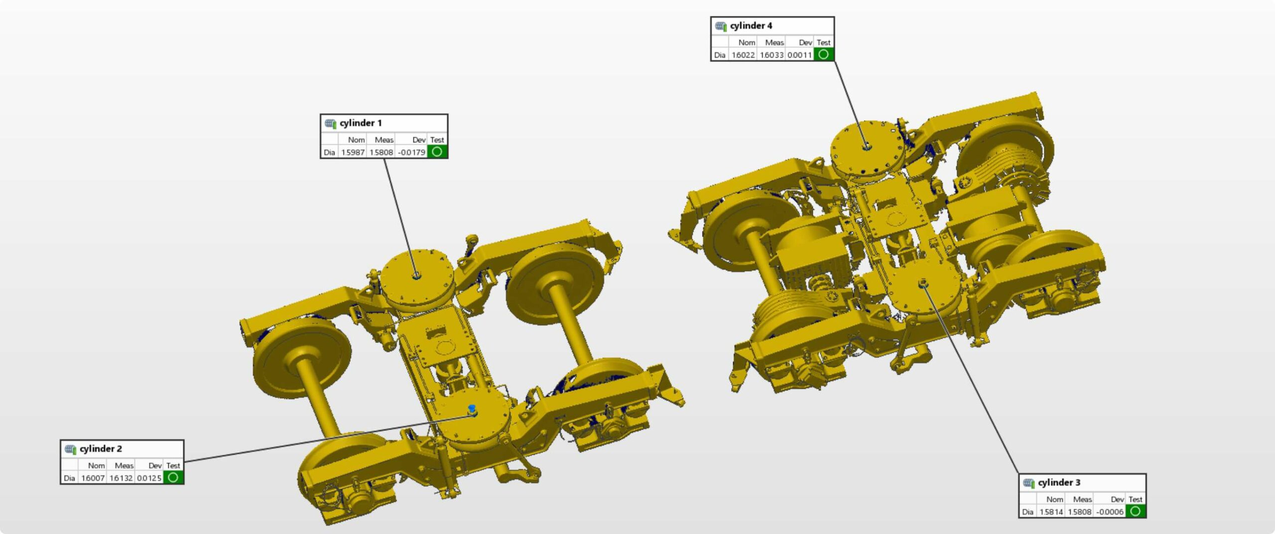 Vista de la ficha técnica generada tras el escaneo 3D de una pieza mecánica con el sistema Scanology TrackScan Sharp.